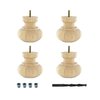 Architectural Products By Outwater 4 in x 4-7/8 in Unfinished Hardwood Round Bun Foot, 4 Pack w/ 4 Free Insert Nuts and Drill Bit 3P5.11.00018